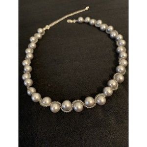 SHB Faux Gray Pearl Entwined Necklace Signed Silver Tone Clasp 16-20 inches